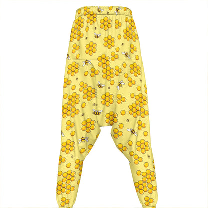 Cute Honey Bee Pattern Print Hammer Pants