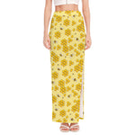 Cute Honey Bee Pattern Print High Slit Maxi Skirt