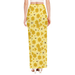 Cute Honey Bee Pattern Print High Slit Maxi Skirt