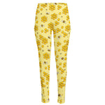 Cute Honey Bee Pattern Print High-Waisted Pocket Leggings