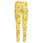 Cute Honey Bee Pattern Print High-Waisted Pocket Leggings