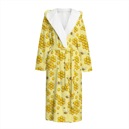 Cute Honey Bee Pattern Print Hooded Bathrobe