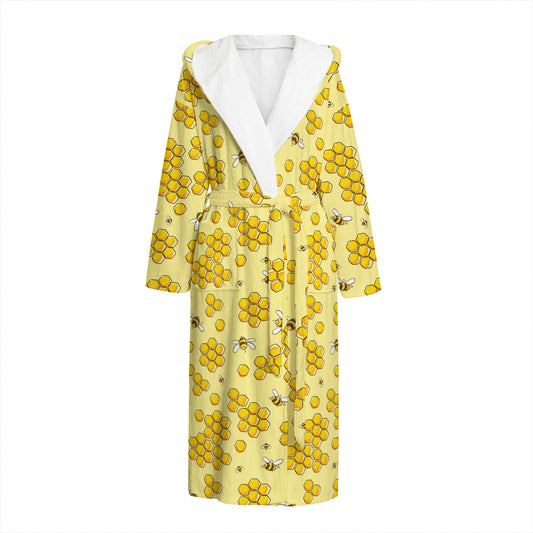 Cute Honey Bee Pattern Print Hooded Bathrobe