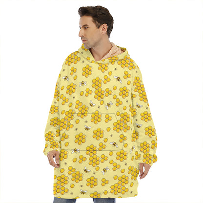Cute Honey Bee Pattern Print Hoodie Blanket