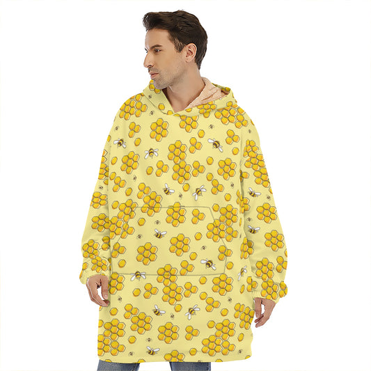 Cute Honey Bee Pattern Print Hoodie Blanket