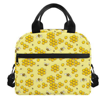 Cute Honey Bee Pattern Print Insulated Lunch Bag
