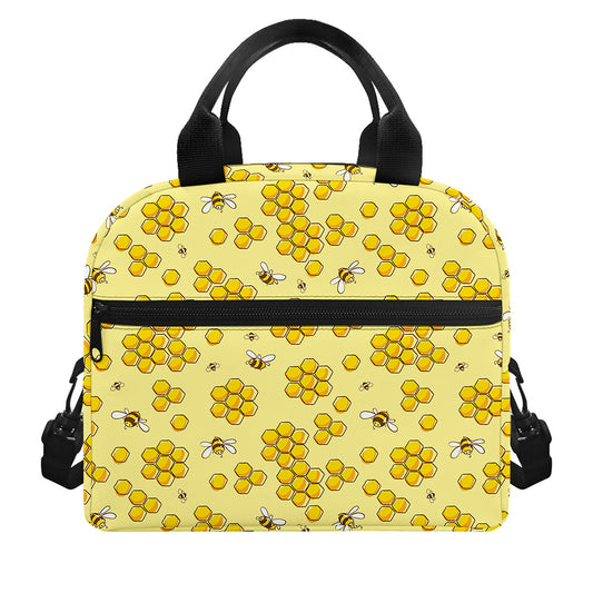 Cute Honey Bee Pattern Print Insulated Lunch Bag