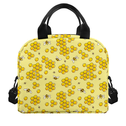 Cute Honey Bee Pattern Print Insulated Lunch Bag
