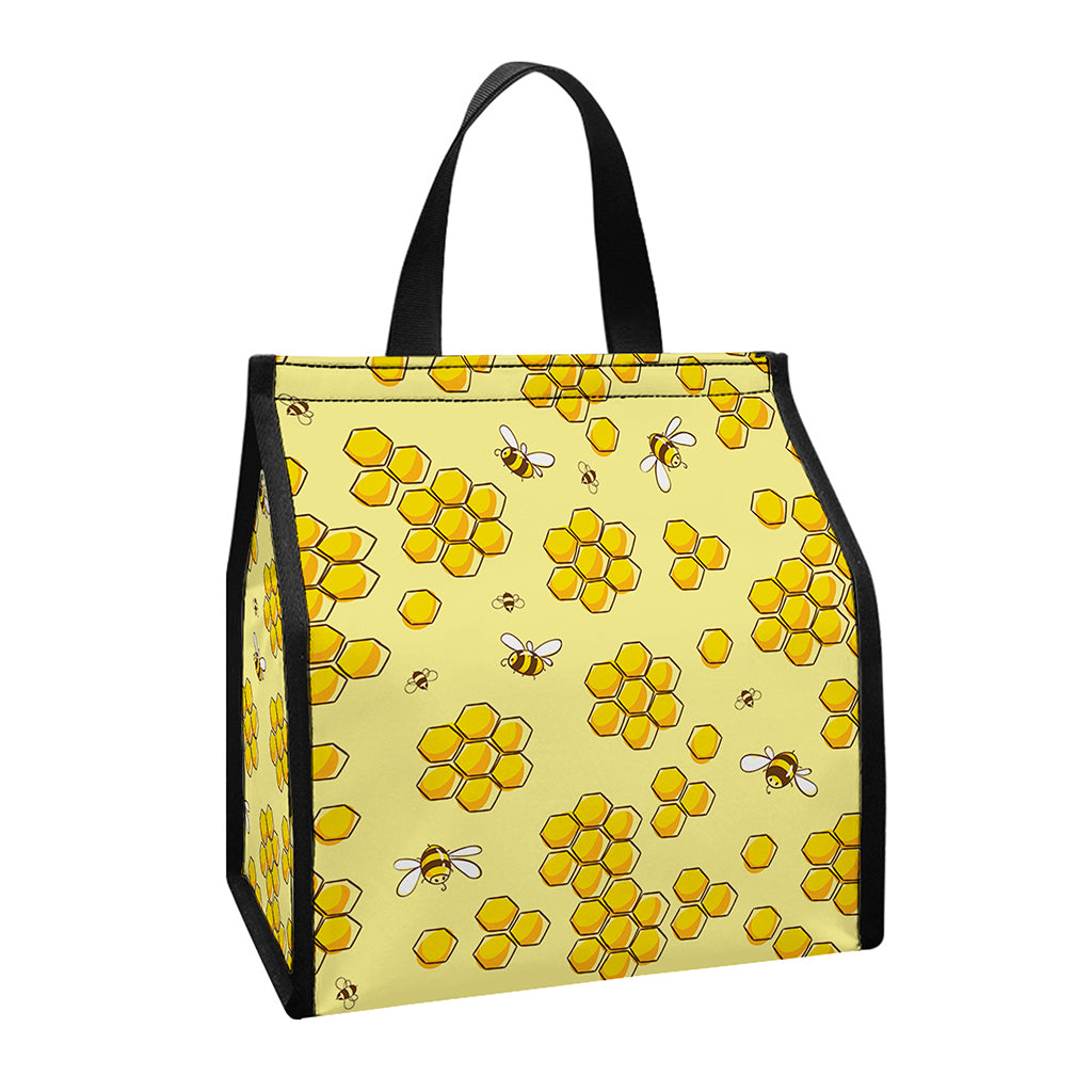 Cute Honey Bee Pattern Print Insulated Lunch Tote