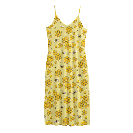Cute Honey Bee Pattern Print Jersey Midi Cami Dress