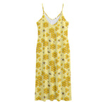 Cute Honey Bee Pattern Print Jersey Midi Cami Dress