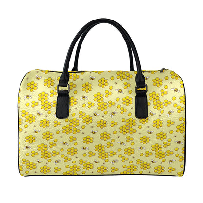 Cute Honey Bee Pattern Print Leather Duffle Bag