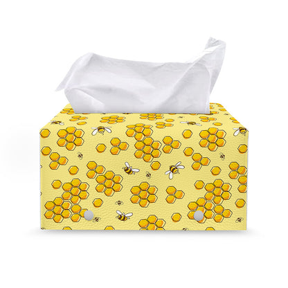 Cute Honey Bee Pattern Print Leather Tissue Box Cover