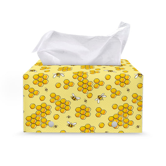 Cute Honey Bee Pattern Print Leather Tissue Box Cover