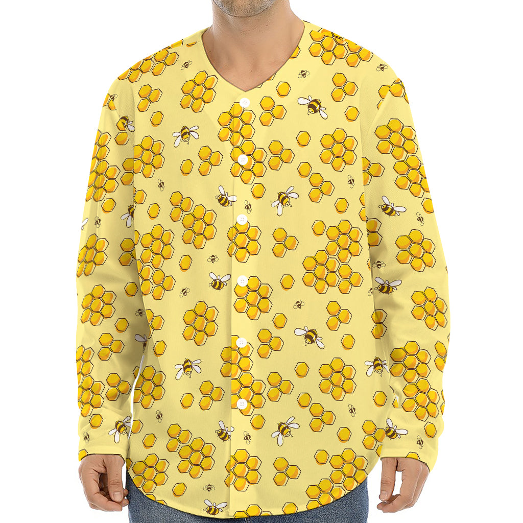 Cute Honey Bee Pattern Print Long Sleeve Baseball Jersey