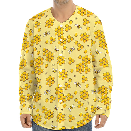 Cute Honey Bee Pattern Print Long Sleeve Baseball Jersey