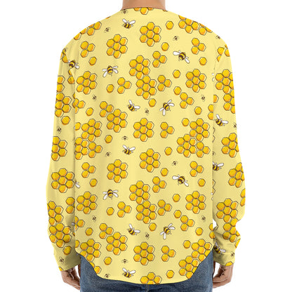 Cute Honey Bee Pattern Print Long Sleeve Baseball Jersey