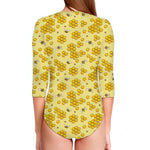 Cute Honey Bee Pattern Print Long Sleeve Swimsuit