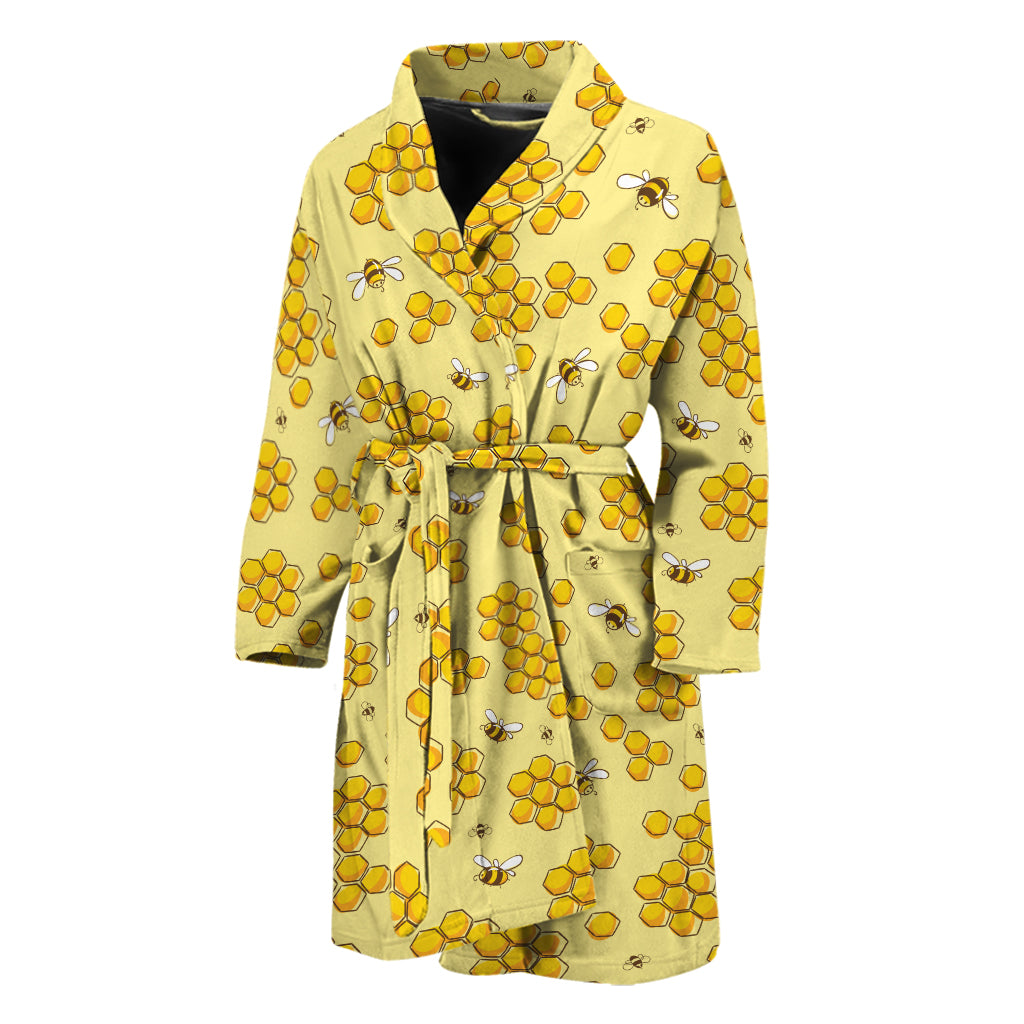 Cute Honey Bee Pattern Print Men's Bathrobe