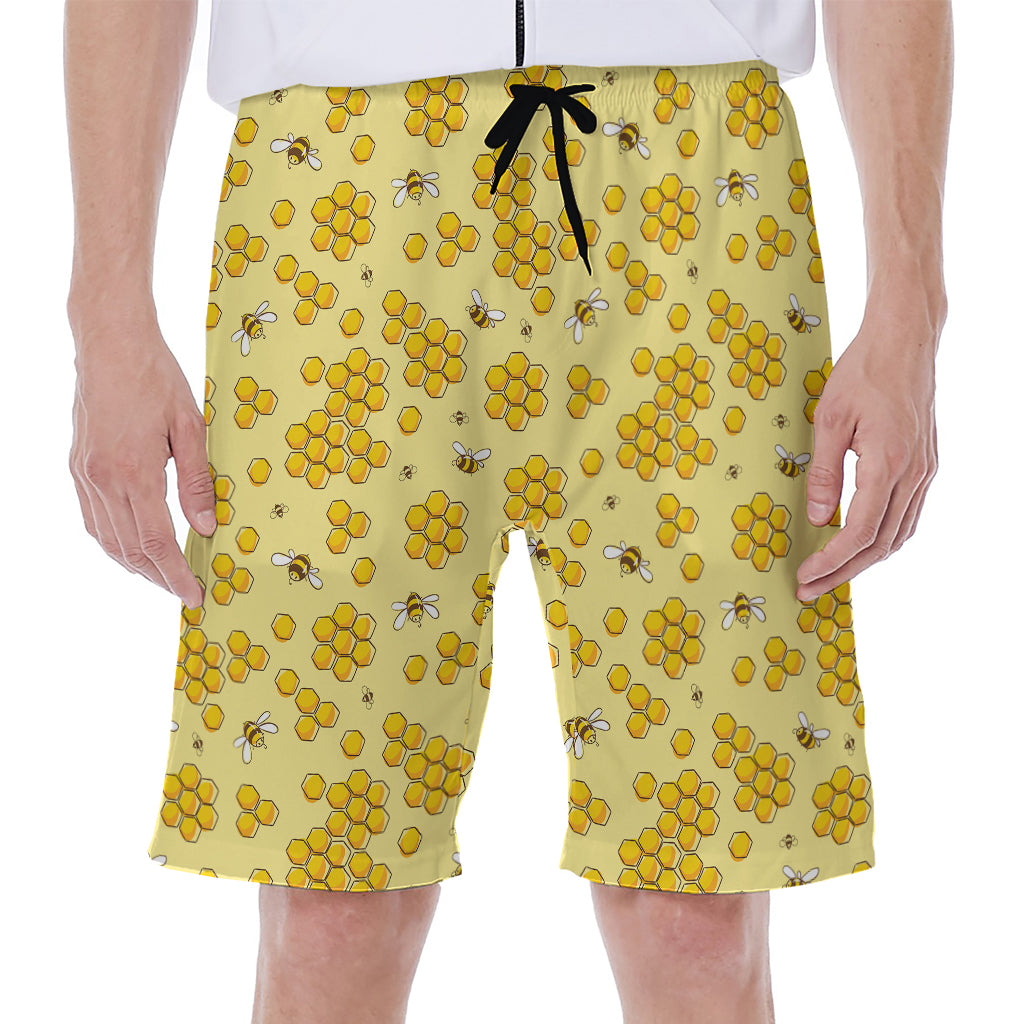 Cute Honey Bee Pattern Print Men's Beach Shorts