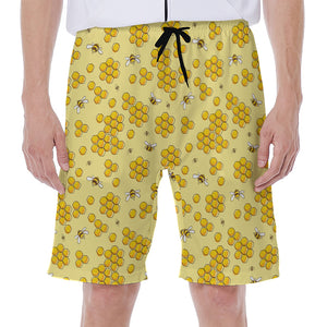 Cute Honey Bee Pattern Print Men's Beach Shorts