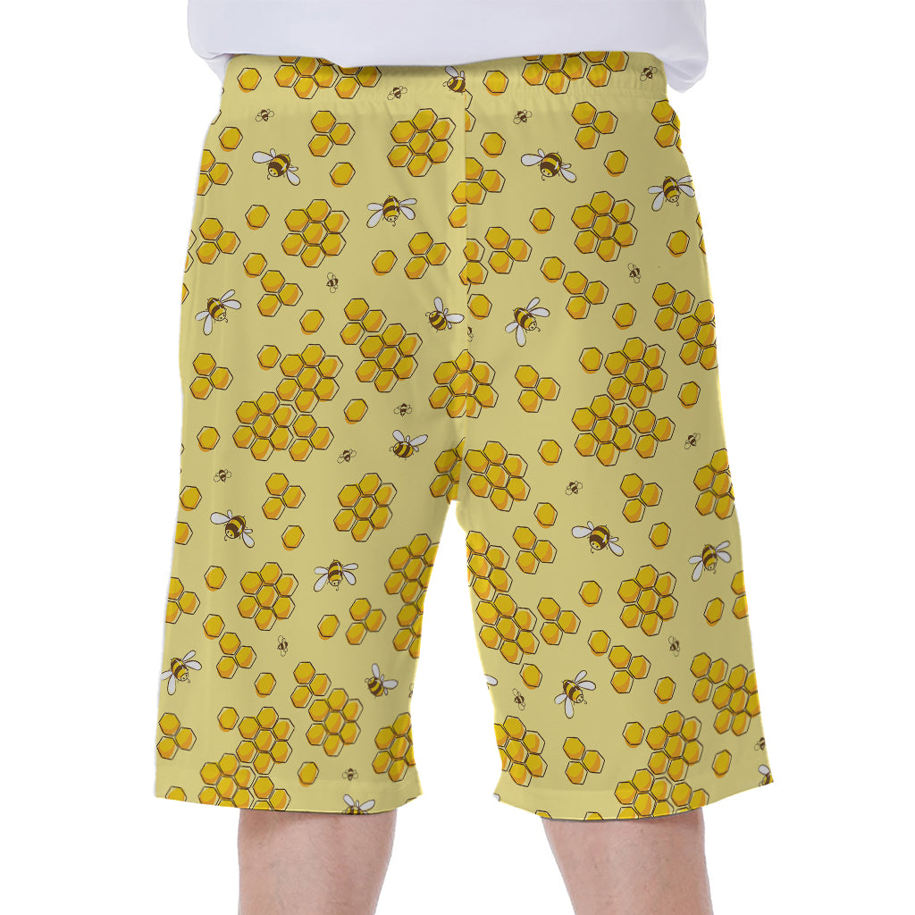 Cute Honey Bee Pattern Print Men's Beach Shorts