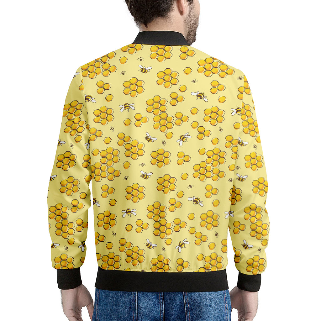 Cute Honey Bee Pattern Print Men's Bomber Jacket