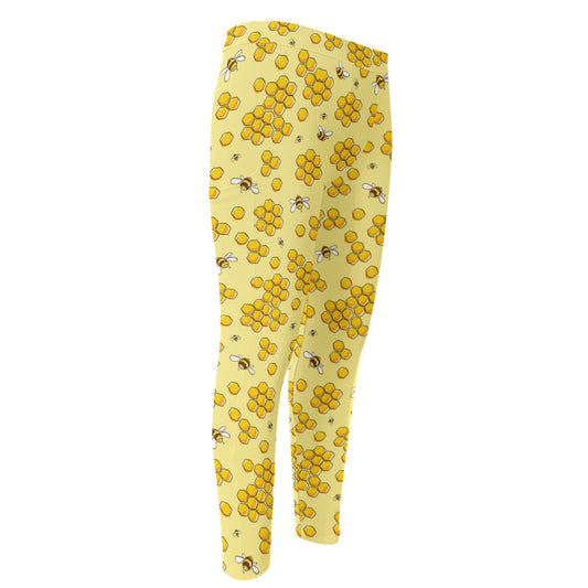 Cute Honey Bee Pattern Print Men's Compression Pants