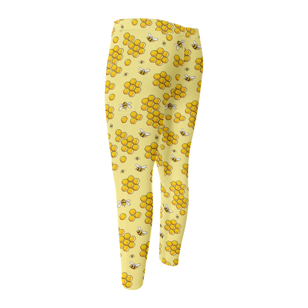 Cute Honey Bee Pattern Print Men's Compression Pants