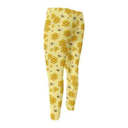 Cute Honey Bee Pattern Print Men's Compression Pants