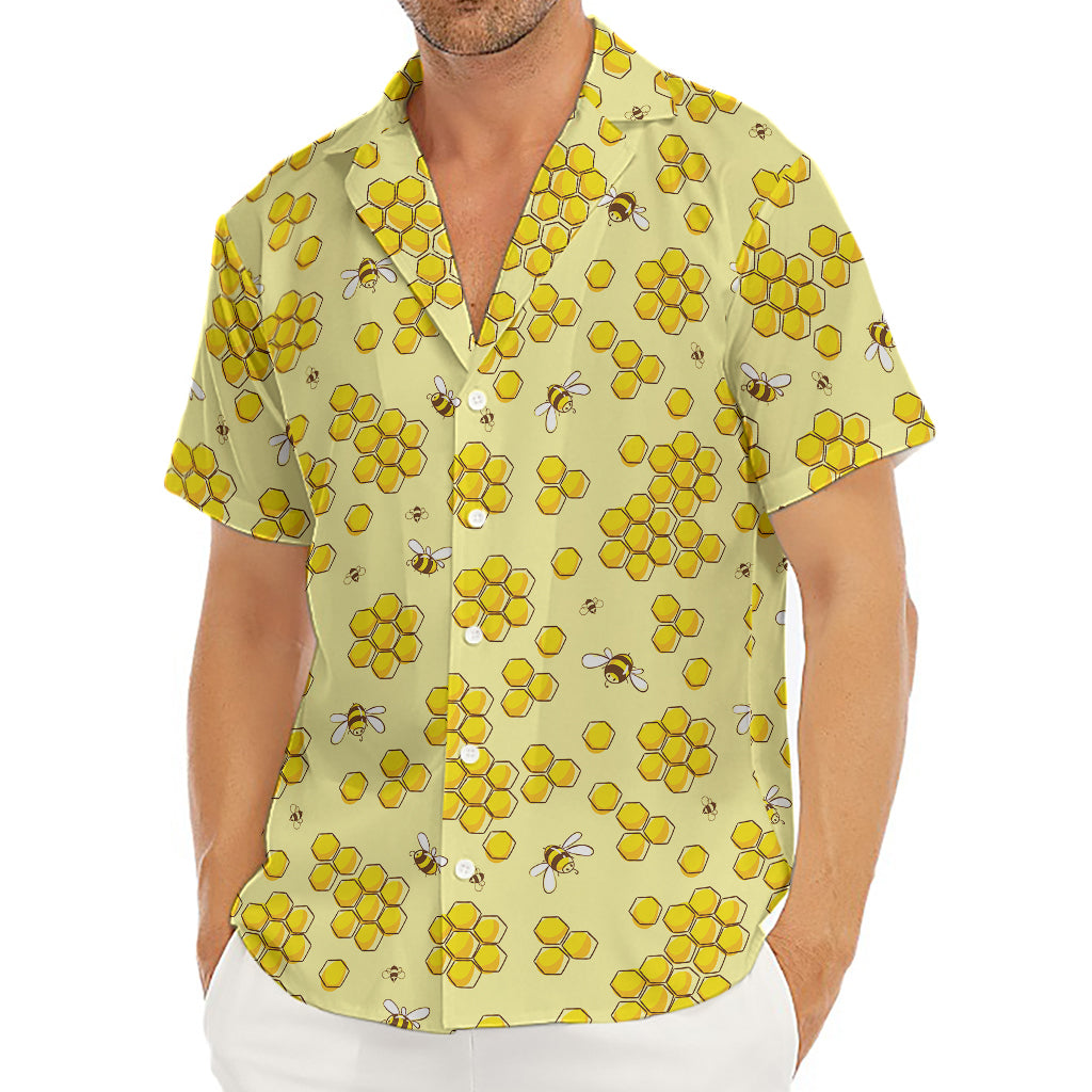 Cute Honey Bee Pattern Print Men's Deep V-Neck Shirt