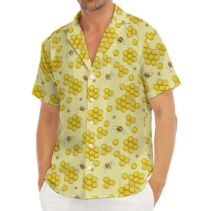 Cute Honey Bee Pattern Print Men's Deep V-Neck Shirt