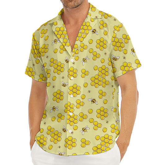 Cute Honey Bee Pattern Print Men's Deep V-Neck Shirt