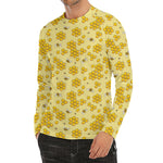 Cute Honey Bee Pattern Print Men's Long Sleeve Rash Guard