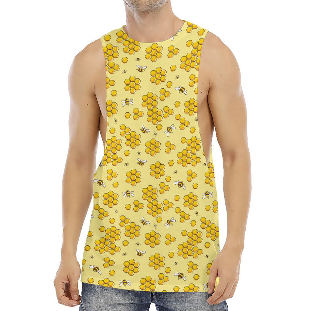 Cute Honey Bee Pattern Print Men's Muscle Tank Top
