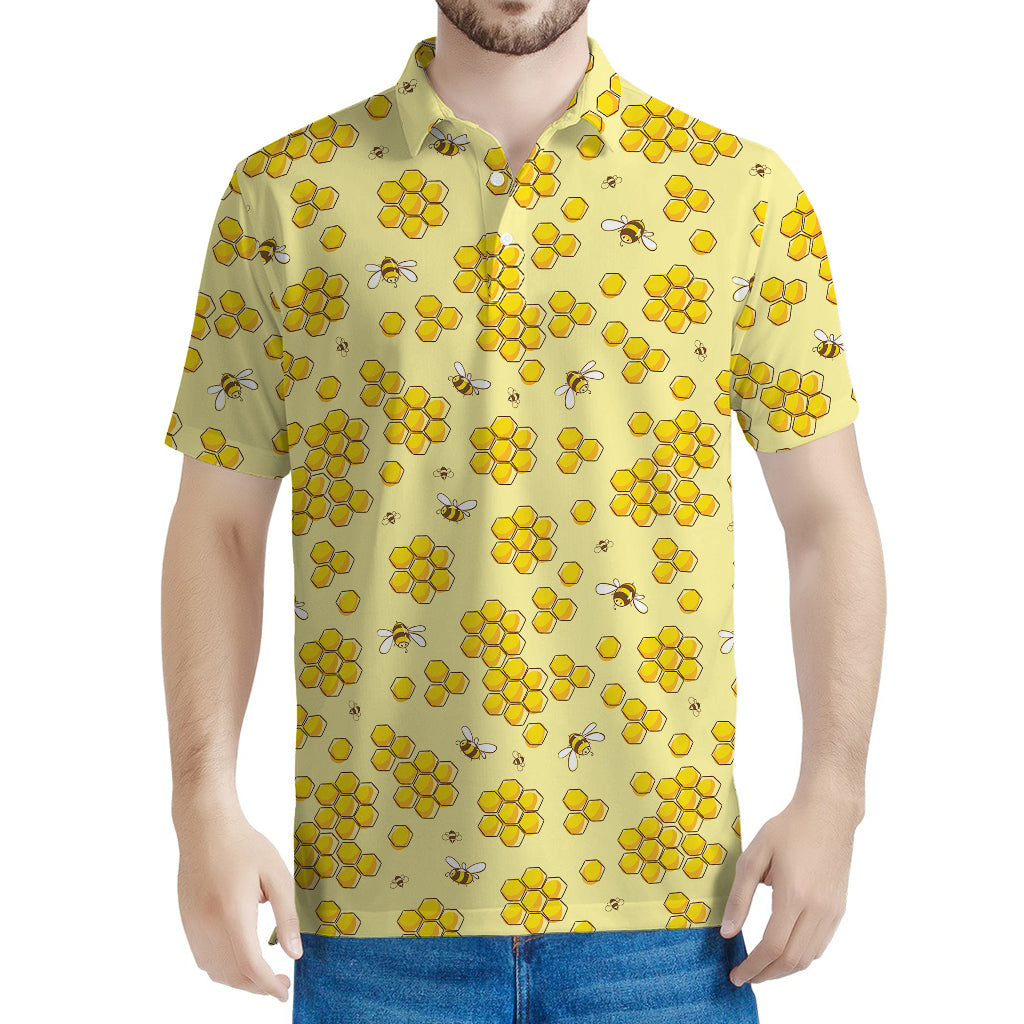 Cute Honey Bee Pattern Print Men's Polo Shirt