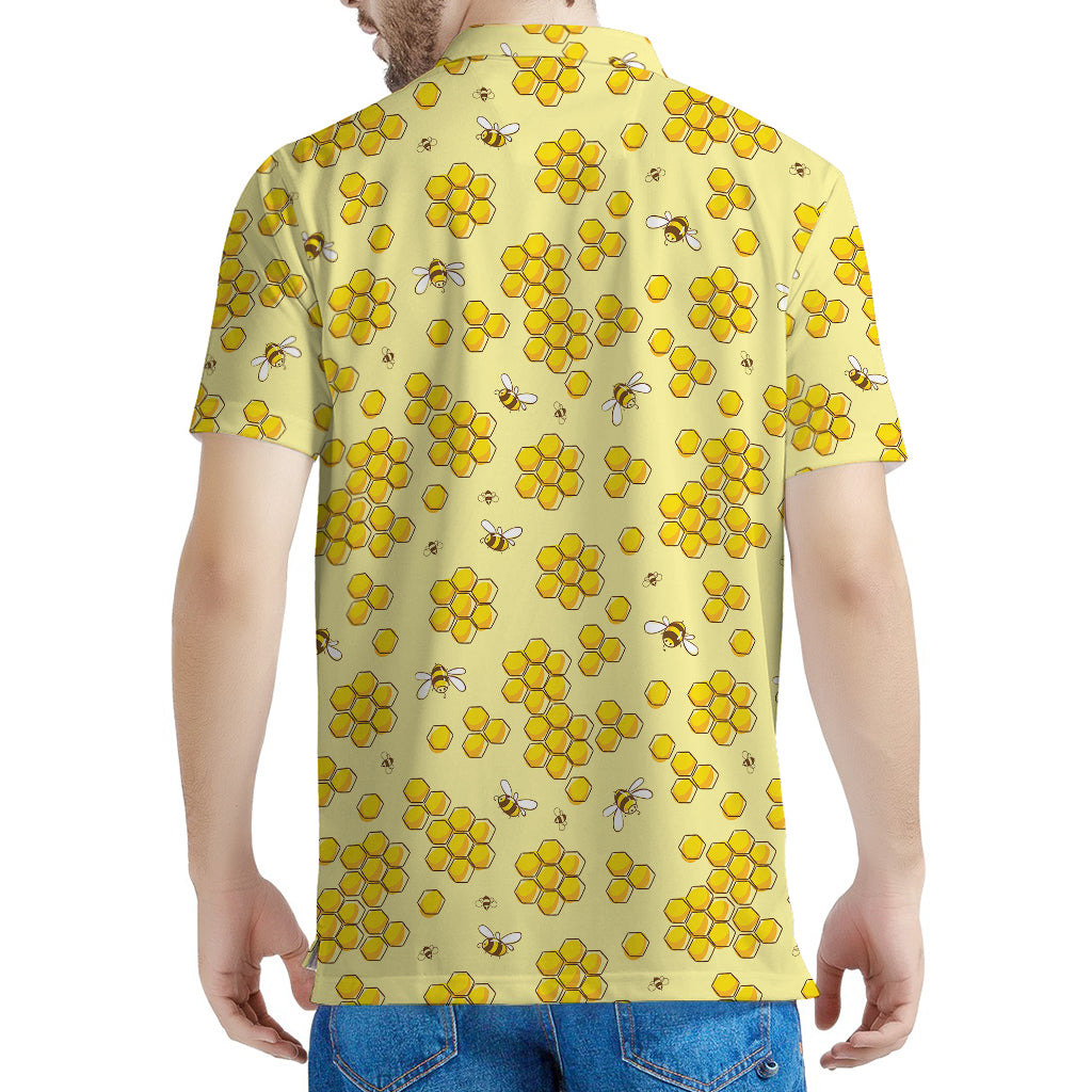 Cute Honey Bee Pattern Print Men's Polo Shirt