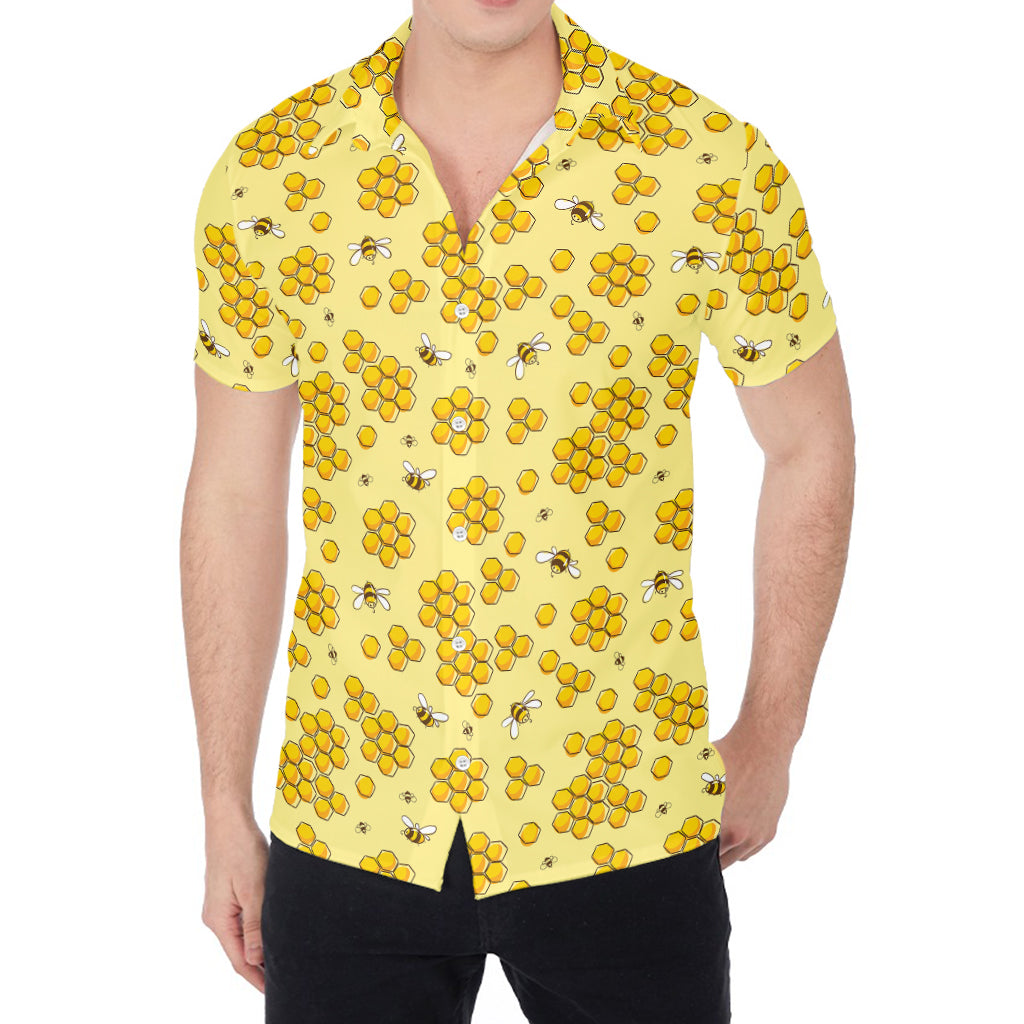 Cute Honey Bee Pattern Print Men's Shirt