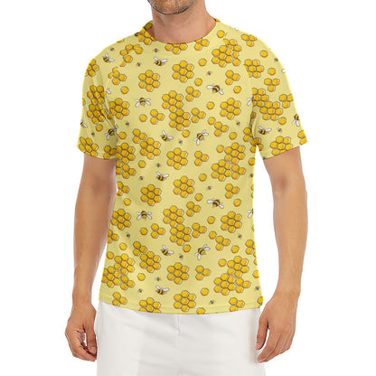 Cute Honey Bee Pattern Print Men's Short Sleeve Rash Guard