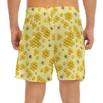 Cute Honey Bee Pattern Print Men's Split Running Shorts