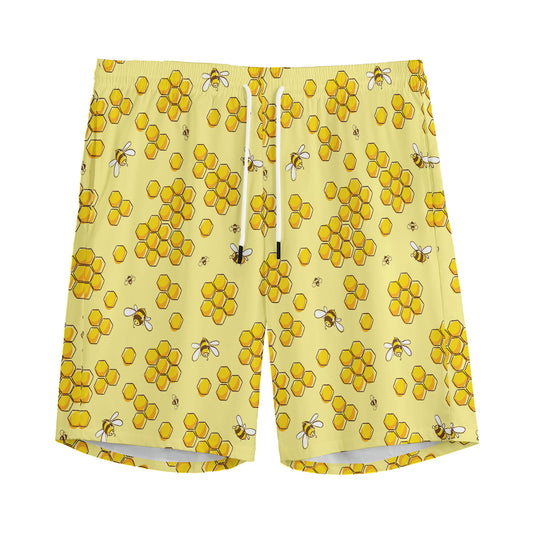 Cute Honey Bee Pattern Print Men's Sports Shorts