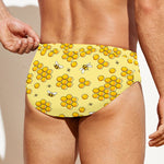 Cute Honey Bee Pattern Print Men's Swim Briefs