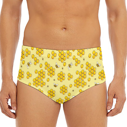 Cute Honey Bee Pattern Print Men's Triangle Swim Briefs