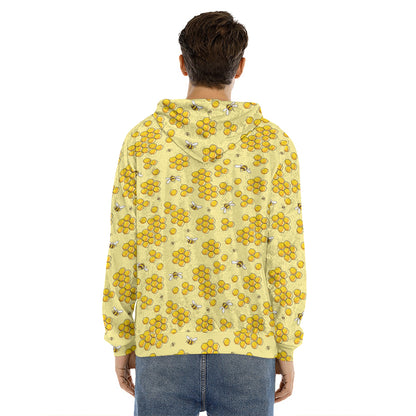 Cute Honey Bee Pattern Print Men's Velvet Pullover Hoodie