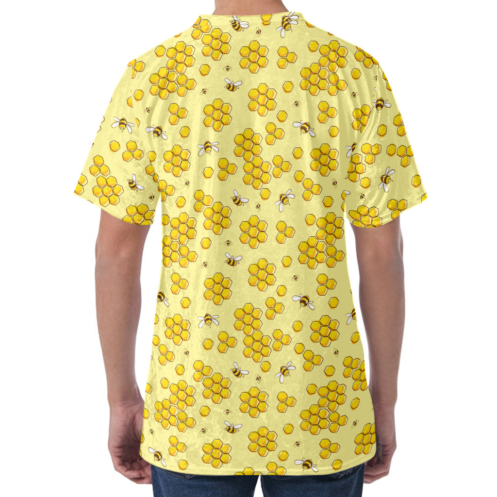 Cute Honey Bee Pattern Print Men's Velvet T-Shirt