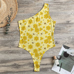 Cute Honey Bee Pattern Print One Shoulder Bodysuit