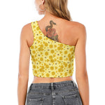 Cute Honey Bee Pattern Print One Shoulder Crop Top