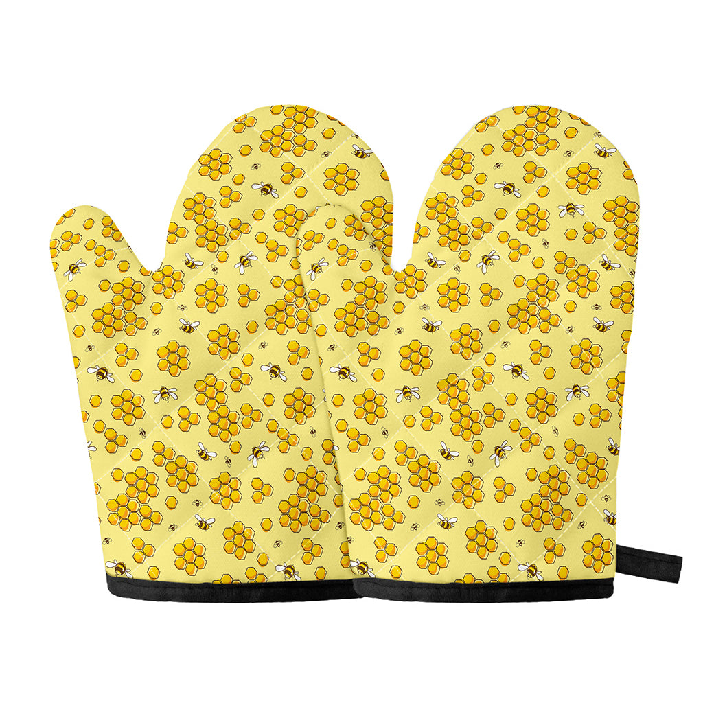 Cute Honey Bee Pattern Print Oven Mitts
