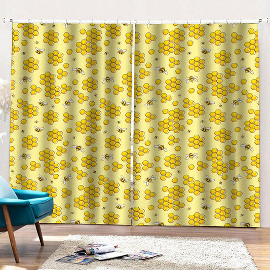 Cute Honey Bee Pattern Print Pencil Pleat Curtains