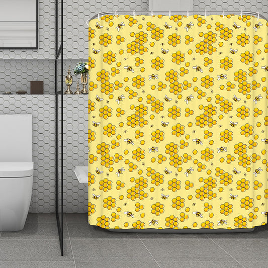 Cute Honey Bee Pattern Print Polyester Shower Curtain